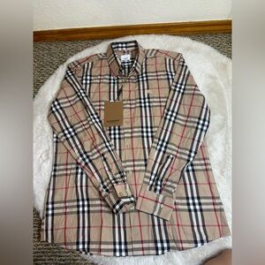 Burberry Tan and Black Plaid Men's Shirt